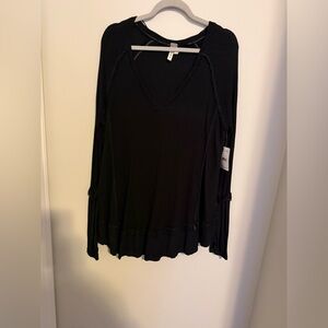 WE THE FREE PEOPLE Laguna Thermal Waffle Knit Oversized Black Top Size M Y2K NWT